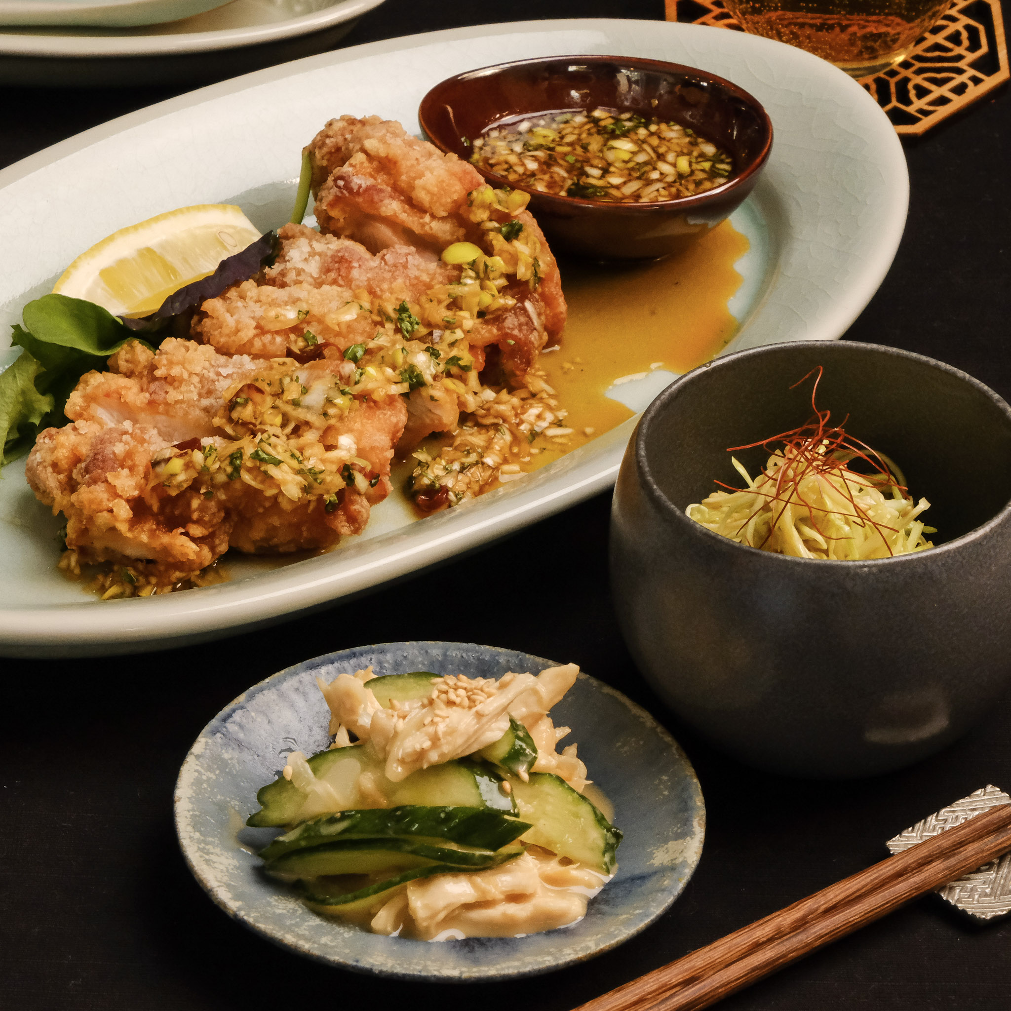 みんな大好き本格黒酢酢豚と中華酢の物・ホタテ粥