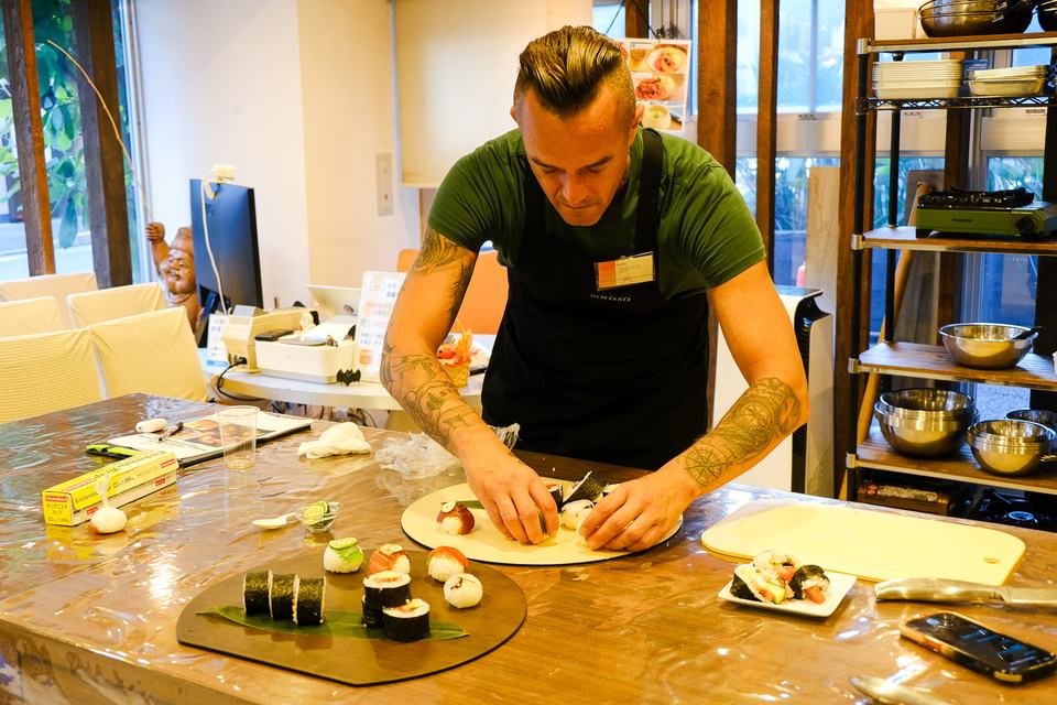 Guests at a Japanese cooking at Sorisso in Tokyo