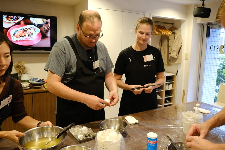 Guests at a Japanese cooking at Sorisso in Tokyo