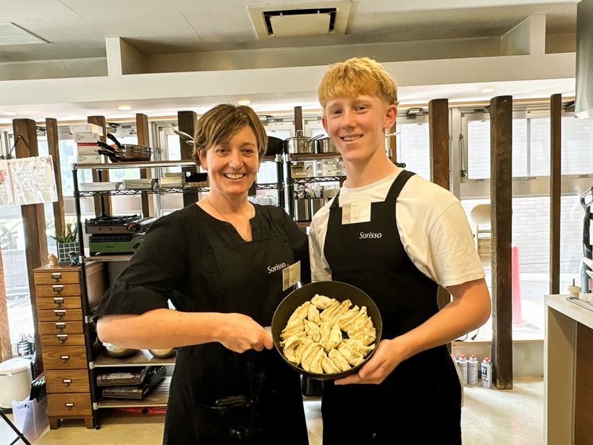 Mother and son with their gyoza