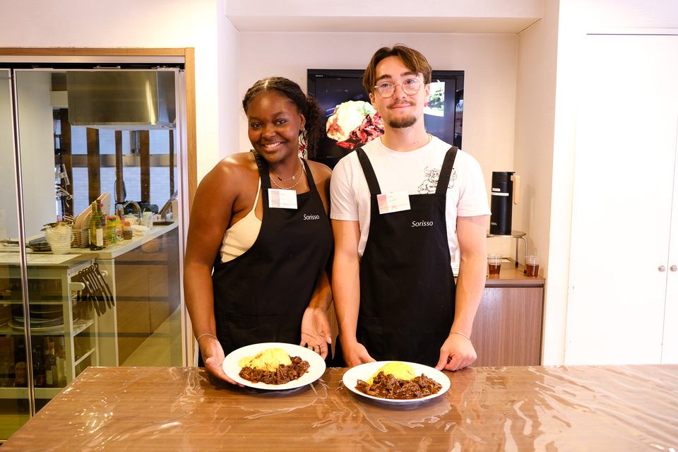 Guests at a Japanese cooking at Sorisso in Tokyo
