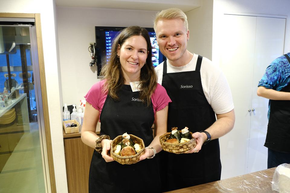 Guests at a Japanese cooking at Sorisso in Tokyo