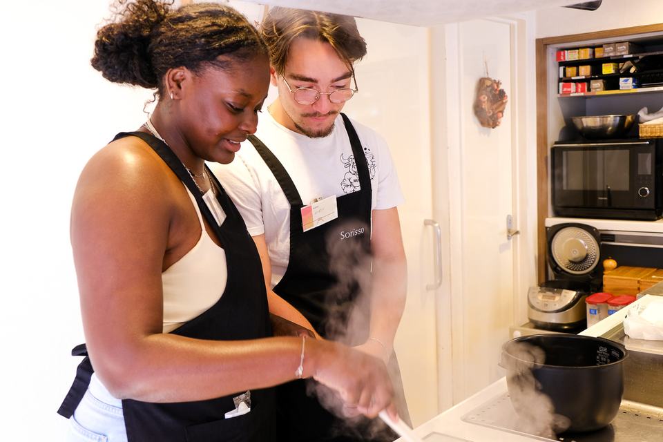 Guests at a Japanese cooking at Sorisso in Tokyo