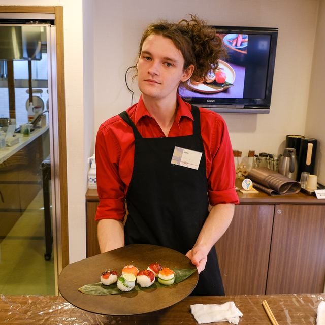 Guests at a Japanese cooking at Sorisso in Tokyo