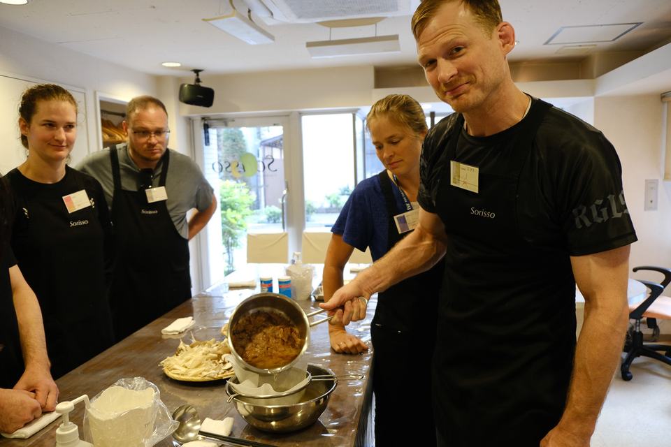 Guests at a Japanese cooking at Sorisso in Tokyo