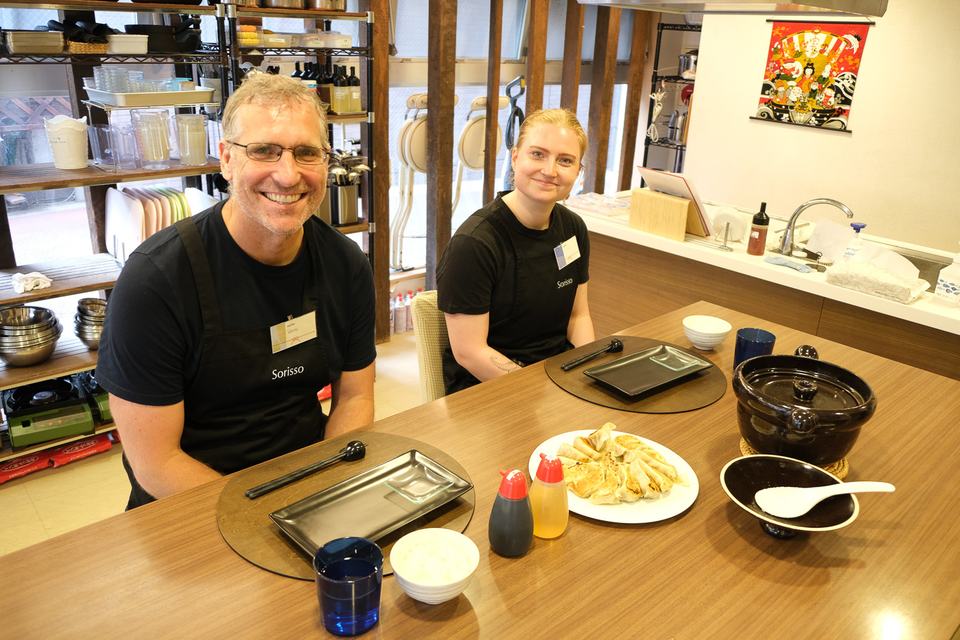 Guests at a Japanese cooking at Sorisso in Tokyo