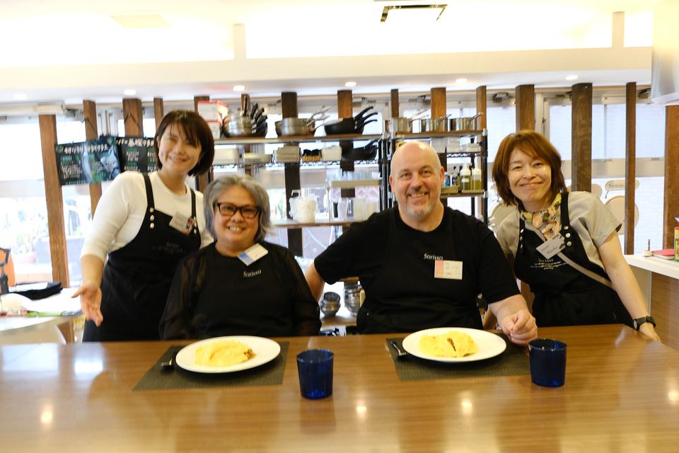 Guests at a Japanese cooking at Sorisso in Tokyo