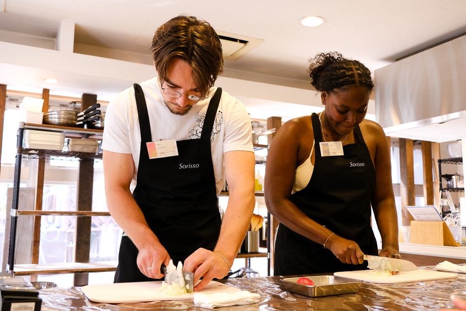Guests at a Japanese cooking at Sorisso in Tokyo