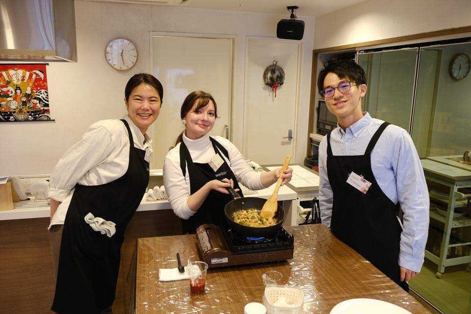 Guests at a Japanese cooking at Sorisso in Tokyo