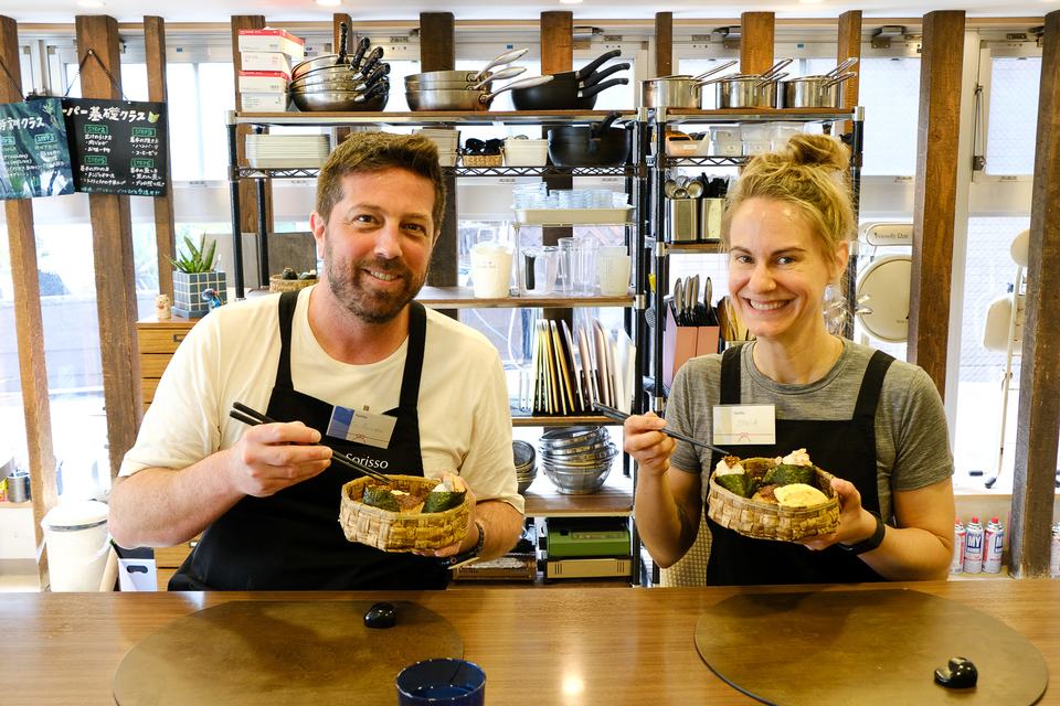 Guests at a Japanese cooking at Sorisso in Tokyo