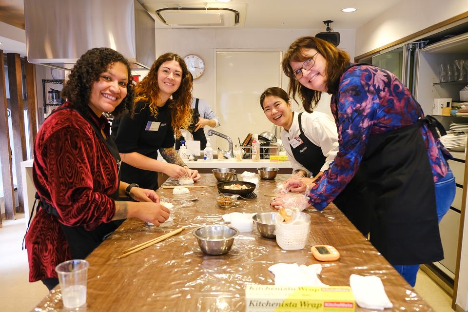 Guests at a Japanese cooking at Sorisso in Tokyo