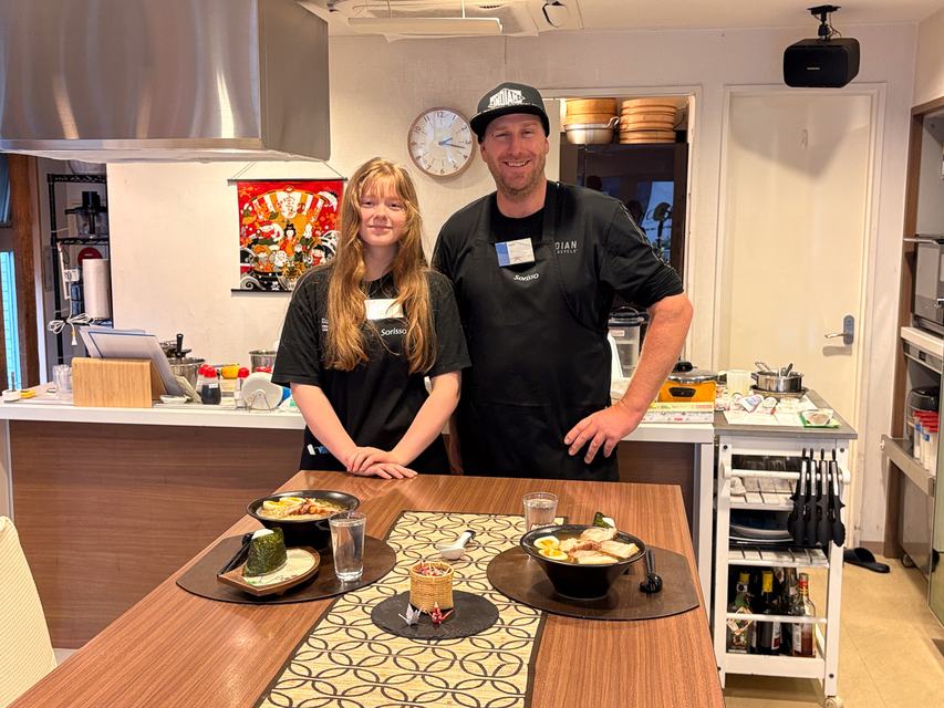 Guests at a Japanese cooking at Sorisso in Tokyo