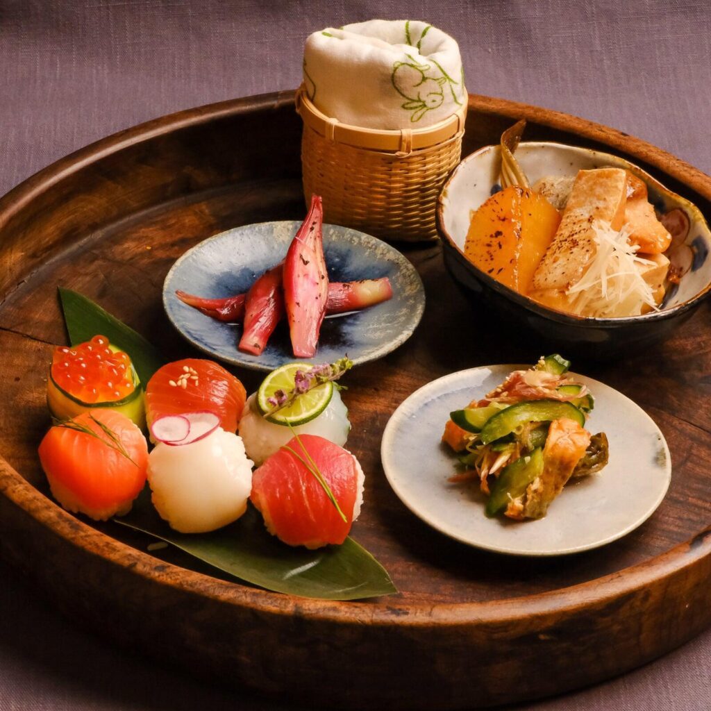 Temari sushi and seasonal Japanese dishes